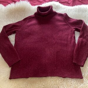 Lord & Taylor Red Cowl Turtleneck Sweater Ribbed Knit